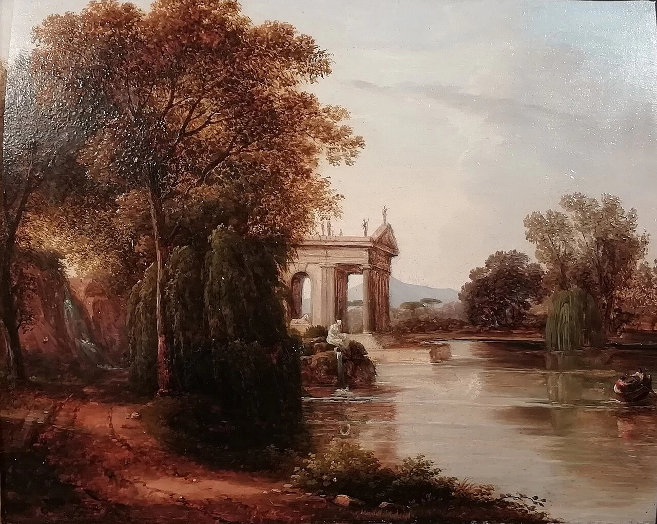 Veduta del Tempio di Esculapio nel lago di Villa Borghese a Roma - Museo dell'Ottocento, Bologna